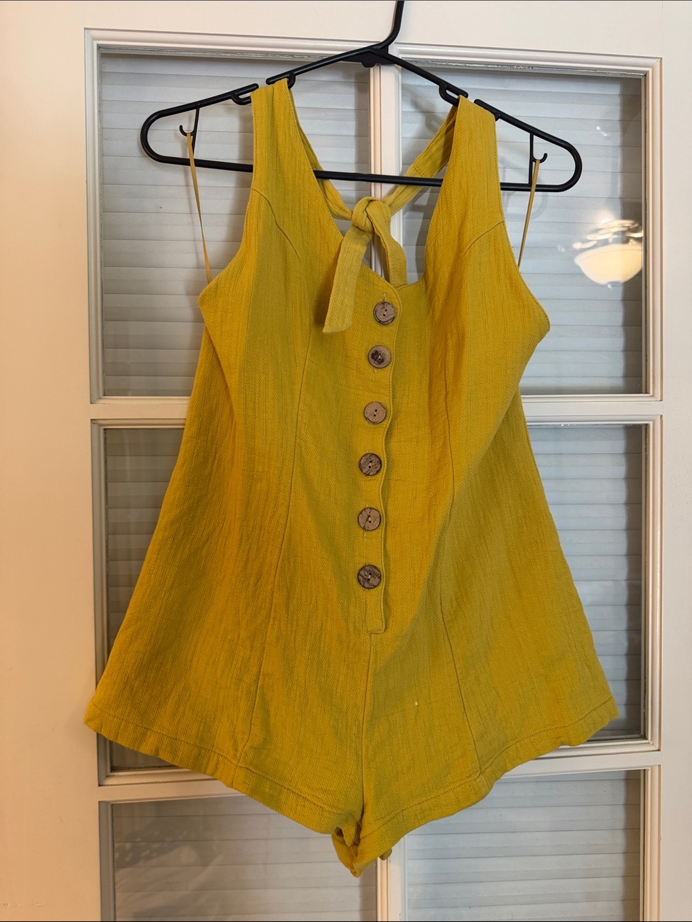 Tie-Back Button Romper in Mustard Yellow